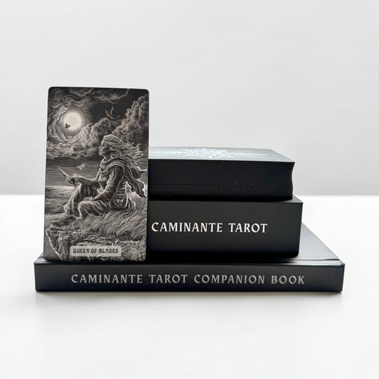 Caminante Tarot Deck with Hardback Guide Book | Silver Foil | Blackcore Cardstock | Black Matte Edges